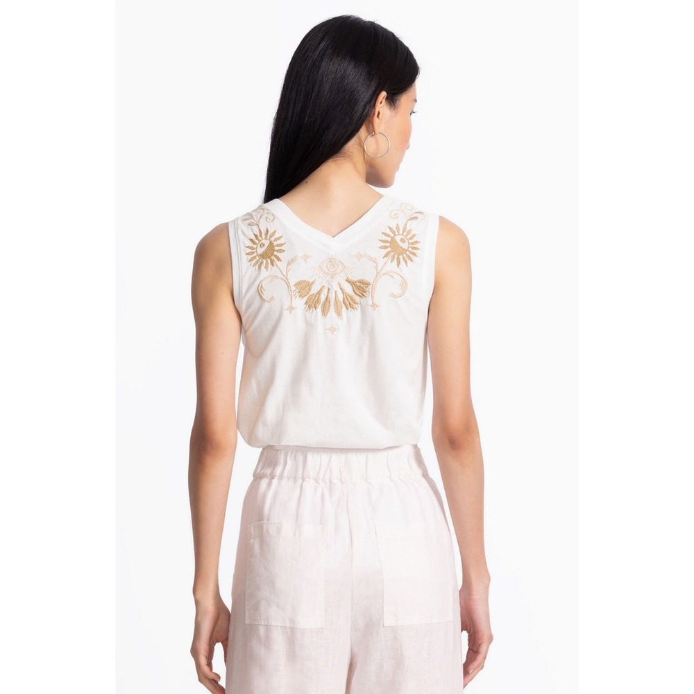 Johnny Was Danika Embroidered Tank Top Size S White Neutral Boho V Neck NWT - Picture 3 of 10